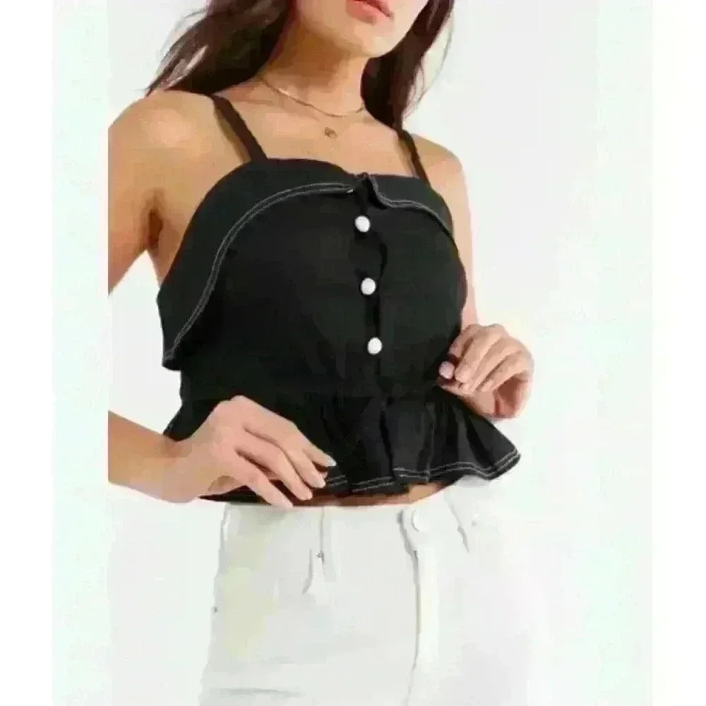House Of Sunny Kendall Cropped Cami black button-up sz 8